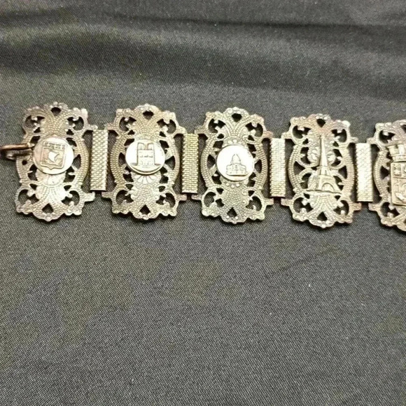 Sterling Silver Multi Panel Vintage French Landmarks Bracelet